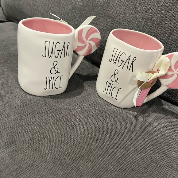 Rae Dunn Christmas SUGAR & SPICE Mug White Pink with Lollipop Handle Decor New - Picture 2 of 10